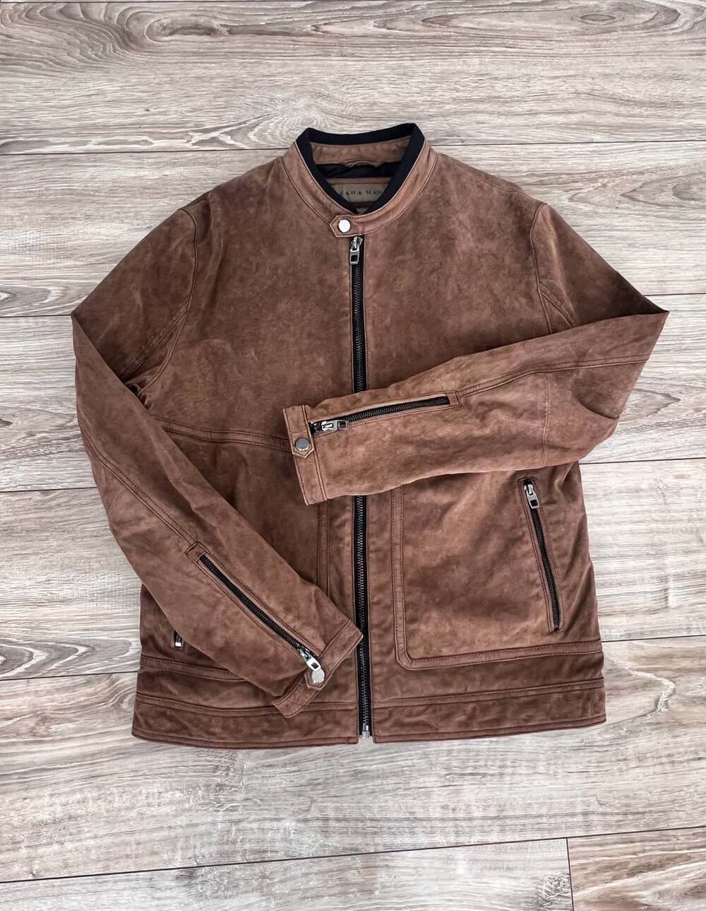 Zara Man Pig  Leather Zip Front Jacket Size XL ( Slim )